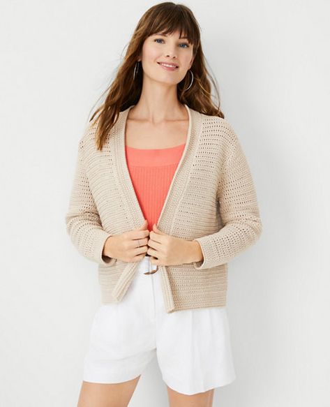 Our crocheted open cardigan is a remarkably textured mix, that pairs with just about anything. Open front. Long sleeves. Ribbed cuffs and hem. Fall 24, Open Cardigan, Open Front Cardigan, Effortless Style, Ann Taylor, Women's Blazer, Sweaters & Cardigans, Sweaters For Women, Relaxed Fit