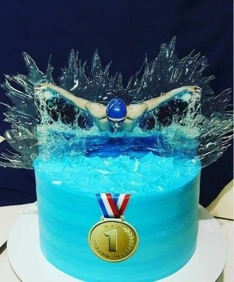 Swim Birthday Cake, Swim Cakes Swimmers Birthday, Swimming Cake Birthdays, Birthday Cake Swimming, Swimming Cake Ideas, Swimming Theme Cake, Waterpolo Cake, Swimming Birthday Cake, Swim Cake