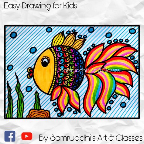 Drawing For 3rd Class Students, Fish Drawing For Kids, Sunflower Bedroom, Drawing Pictures For Kids, Scenery Drawing For Kids, Easy Scenery Drawing, Charcoal Sketches, Kids Canvas Painting, Summer Art Projects