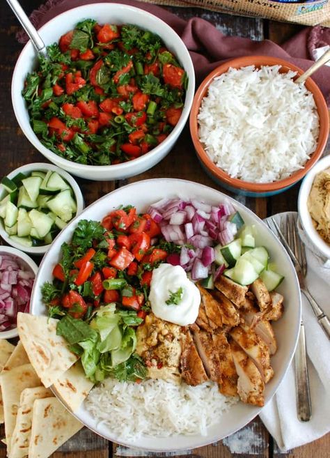 Chicken Shawarma Rice, Shawarma Rice, Onion Hummus, Buddha Bowl Sauce, Basmati Rice Recipes, Chicken Shawarma Recipe, Shawarma Recipe, Homemade Hummus, Chicken Shawarma