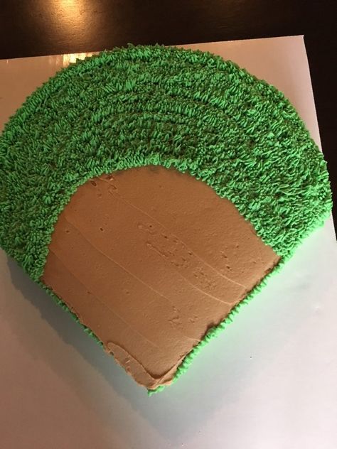 Simple Round Cake, Baseball Field Cake, Baseball Theme Cakes, Baseball Cakes, Baseball Treats, Baseball Birthday Cakes, Red Icing, Green Icing, Bd Ideas