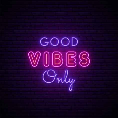 Good vibes only neon sign. Premium Vecto... | Premium Vector #Freepik #vector #line #quote #graphic #letter Good Vibes Only Neon Sign, Good Vibes Only, Neon Sign, Good Vibes, Premium Vector, Neon, Purple, Wall, Pink