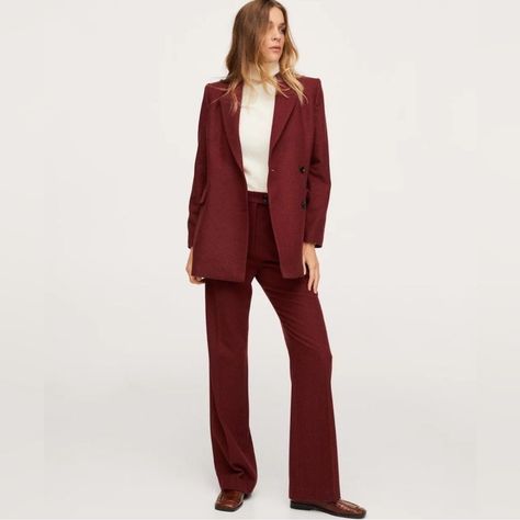 Beautiful Wool Blend Suit Set By Mango. In Excellent Condition, Pants Are New With Tags. Measurements Flat: Jacket (Labeled An Xxl) Pit To Pit: 23” Length: 28” Trousers (Labeled U.S. 14) Waist: 19.5” Rise: 15” Inseam: 35” Questions? Leave A Comment Below! Burgundy Suit Women, Burgundy Outfit, Burgundy Jacket, Burgundy Suit, Suit Jackets For Women, Mango Fashion, Red Suit, Suit Pants, Co Ord Set