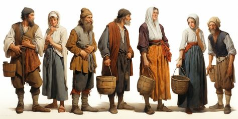 Threads of the Past: Exploring Medieval Peasants’ Attire Vacation Outfits Modest, 1300s Fashion, Modest Vacation Outfits, Fantasy Peasant, Peasant Outfit, Medieval Fantasy Clothing, Peasant Clothing, Peasant Art, Medieval Peasant