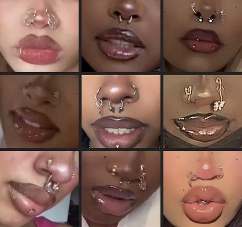 Glossy Lips Makeup, Cute Nose Piercings, Piercing Chart, Cool Ear Piercings, Pretty Ear Piercings, Face Piercings, Makeup For Black Skin, Nose Piercings, Cool Piercings