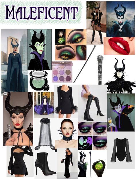 Maleficent Mood Board, Malificent Halloween Outfit, Halloween Malifecent Outfit, Malafincet Costume, Diy Malificiant Costume, Melefasent Costume, Maleficent Inspired Dress, Maleficent Family Costume, Cute Maleficent Costume