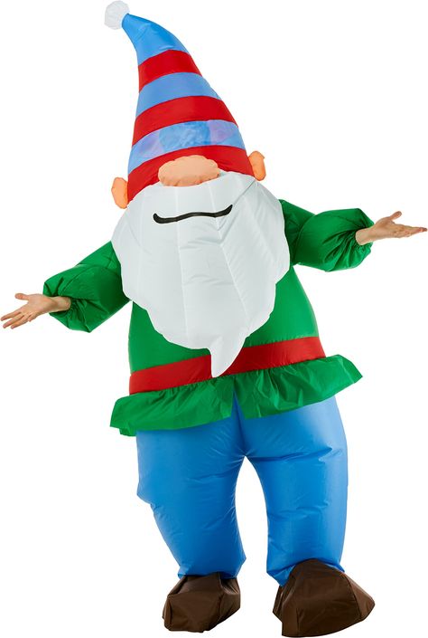 PRICES MAY VARY. Adult size inflatable Gnome costume with fan Fan requires 4, AA batteries (not included); do not use rechargeable, nickel-cadmium; remove batteries from fan while not in use Inflatable costumes are fun to wear and make a big statement GROUPS AND FAMILIES: Combine with other costumes by Rubie's; look for regular and inflatable designs in baby, toddler, child, adult and pet sizes, also look for accessories like candy bowls, masks and more Rubie's is a family-focused company based Blow Up Costumes, Costumes 2023, Gnome Costume, New Halloween Costumes, Striped Hat, Inflatable Costumes, Party Expert, White Beard, Garden Gnome