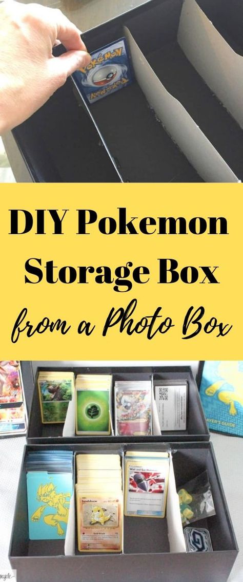 DIY Pokemon Storage Box with a simple photo storage box. Learn how to create your own Pokemon box with just a few supplies. #Pokemonstorage #DIYpokemonstorage Pokemon Organization Ideas, Pokemon Storage Ideas, How To Organize Pokemon Cards, Pokemon Card Storage Ideas, Pokemon Card Storage Diy, Pokemon Card Organization, Pokemon Storage, Create Your Own Pokemon, Pokemon Card Storage Ikea