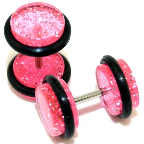 PRICES MAY VARY. Fake Cheater Illuion Faux Plugs Studs Gauges Pink Glitter 0G Look 16G Bar This is a set of high quality Fake Cheaters Illusion Faux Ear Plugs 16G Bar Look Like 0G Pink Glitter Acrylic fake plugs. now you don't need to stretch your ears to enjoy the look of plugs. These fake/faux/cheater/illusion plugs are of regular gauge 16g (1.2mm) but once you put them on they will give you the look of real 0G (8mm) plugs. No one will be able to tell if you are wearing real or fake plugs. Thi Fake Gauges, Fake Plugs, Glitter Acrylic, Glitter Acrylics, Gauges Plugs, Ear Plugs, Body Piercing Jewelry, Black Rubber, Pink Glitter