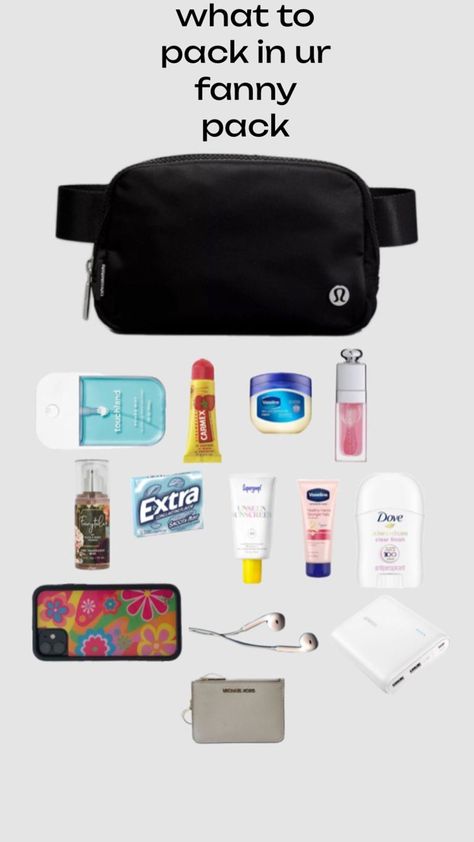 Belt Bag Must Haves, Belt Bag Accessories, What To Put In Your Crossbody Bag, Everyday Belt Bag Lululemon, Lulu Belt Bag Aesthetic, Things To Keep In Your Lululemon Belt Bag, What To Pack In Your Lulu Belt Bag, What To Keep In Your Belt Bag, What To Put In Belt Bag