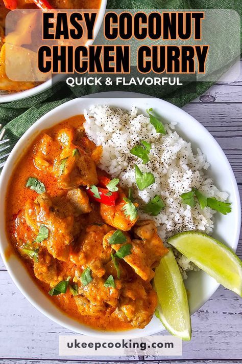 Looking for a quick and flavorful dinner? This Easy Coconut Chicken Curry is a game-changer! It’s healthy, spicy, and creamy, made in just one pot and ready in 30 minutes—perfect for busy weeknights. With tender chicken simmered in a rich coconut milk sauce and a hint of heat, this dish is packed with bold flavors everyone will love. Serve it over rice or with naan for a complete meal that’s simple, satisfying, and full of wholesome ingredients. A must-try for curry lovers! Easy Coconut Chicken, Chicken Curry With Coconut Milk, Thai Coconut Curry Chicken, Quick Chicken Curry, Coconut Milk Sauce, Coconut Chicken Tenders, Curry With Coconut Milk, Coconut Chicken Curry, Coconut Curry Recipes