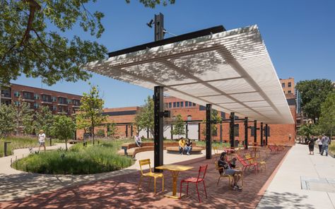 Neighborhood Park, Stadium Architecture, Pocket Park, Urban Landscape Design, Community Halls, Canopy Design, Community Space, Downtown Dallas, Roof Structure