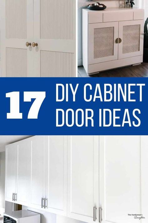 Want to make your own cabinet doors, but don't know where to start? Check out these easy DIY cabinet door ideas in a huge range of styles! Kitchen Cabinet Door Insert Ideas, Easy Diy Kitchen Cabinet Makeover, Update Cupboard Doors, Covering Cabinet Doors, Diy Cupboard Doors Ideas, Cheap Kitchen Cabinet Doors, Cabinets With Wallpaper Doors, Cabinet Door Inserts Diy, Cabinet Door Trim Ideas