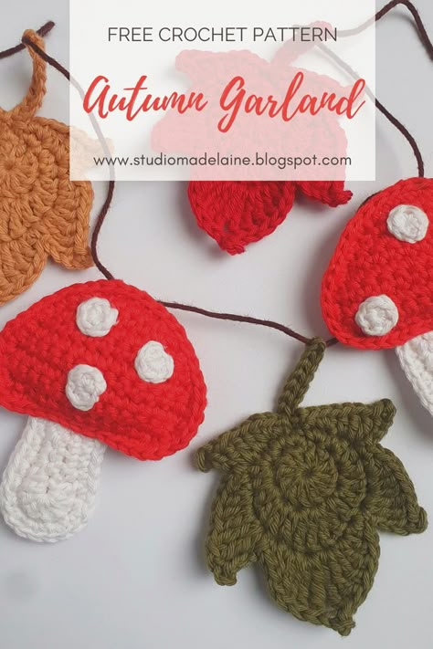 Mushroom Garland Pattern, Autumn Crochet Bunting, Crochet Mushroom Bunting, Crochet Toadstool Applique, Mushroom Crochet Garland, Crochet Mushroom Garland Free Pattern, Crochet Mushroom Garland Pattern, Mushroom Crochet Applique, Crochet Mushroom Applique Pattern Free