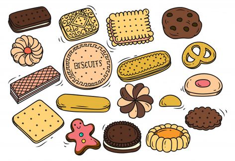 Set of cookie and biscuit doodles Premium Vector Diy Wall Hanging Yarn, Cookie Drawing, Diy Keramik, Food Doodles, Creative Money Gifts, Doodle Icon, Cute Food Drawings, Food Backgrounds, Chalk Drawings