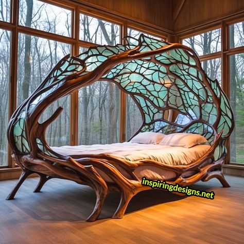 These Epic Stained Glass Tree Of Life Beds are the Ultimate Forest Fantasy for Your Bedroom! Stained Glass Tree Of Life, Stained Glass Tree, Casa Fantasy, Tree Bed, Fantasy Furniture, Fantasy Decor, Glass Tree, Dekorasi Kamar Tidur, Rustic Home Design