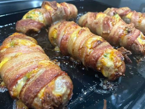 Bacon Wrapped Sausage Boats, Cream Cheese Stuffed Brats, Jalapeño Stuffed Sausage, Smoked Stuffed Sausage, Bacon Wrapped Sausage With Cream Cheese, Smoked Bacon Wrapped Sausage, Bacon Wrapped Italian Sausage, Bacon Wrapped Sausages Air Fryer, Sausage Boats With Cream Cheese