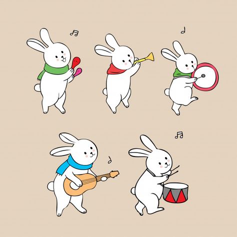 Rabbit Illust, Music Vector, Premium Vector Cartoon, Music Cartoon, Rabbit Illustration, Kids Illustration, Music Illustration, Morning Cartoon, White Rabbits