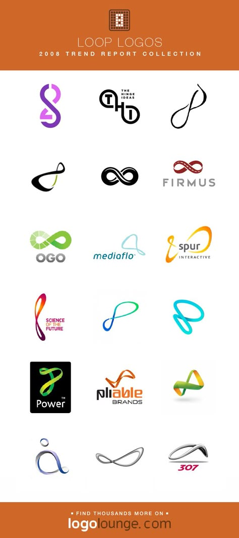 2008 LogoLounge Trend Report Collection - Loop Logos These logos twist into two loops, often like an infinity symbol, or even take on 3-D like qualities so that they seem like bands twisting. #logos #LogoLounge #2008 Infinity 8 Logo, Infinity Logo Design Ideas, Infinity Logo Design Creative, M Infinity Logo, Infinite Logo Design, & Logo, Limitless Logo, So Logo, Infinity Logo Design