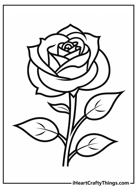 Original Rose Coloring Pages Blooming Rose Drawing, Simple Rose Drawing Outline, Coloring Pages Cartoon, Rose Coloring, Cartoon Rose, Rose Outline, Rose Coloring Pages, Drawing Ideas List, Realistic Rose