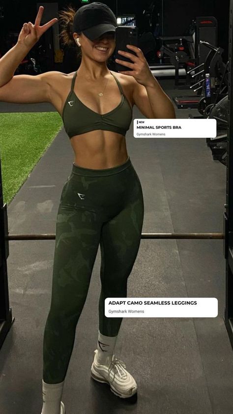 Gym Clothes Women Gymshark, Gym Outfits For Women Leggings, Gym Clothes Gymshark, Gym Shark Sets Women, Army Green Workout Outfit, Gym Outfit 2023 Women, Gym Matching Set, Gym Sets Outfit, Gymshark Matching Set