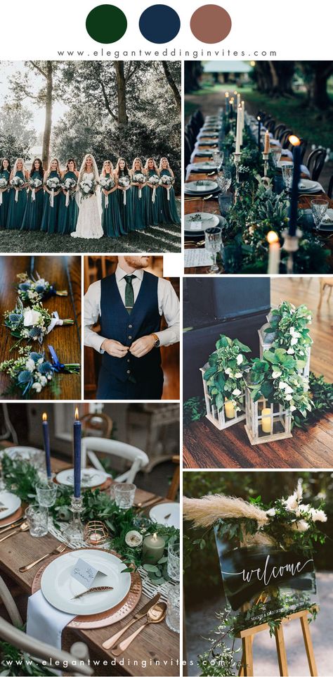 Navy And Forest Green, Navy Weddings, Chic Winter Wedding, Emerald Wedding Colors, Navy Wedding Colors, Forest Green Wedding, Winter Wedding Color Palette, Dark Green Wedding, Green And White Wedding