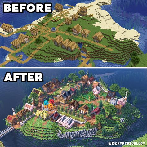 Check out the full Minecraft Village Transformation on my YouTube channel! Village Minecraft Layout, Minecraft Village Planning, Minecraft Fortified Village, All Biomes Minecraft, Minecraft Village Marketplace, Kingdom Minecraft Ideas, Minecraft City Map Layout, Upgrade Minecraft Village, Villager Trading Center Minecraft