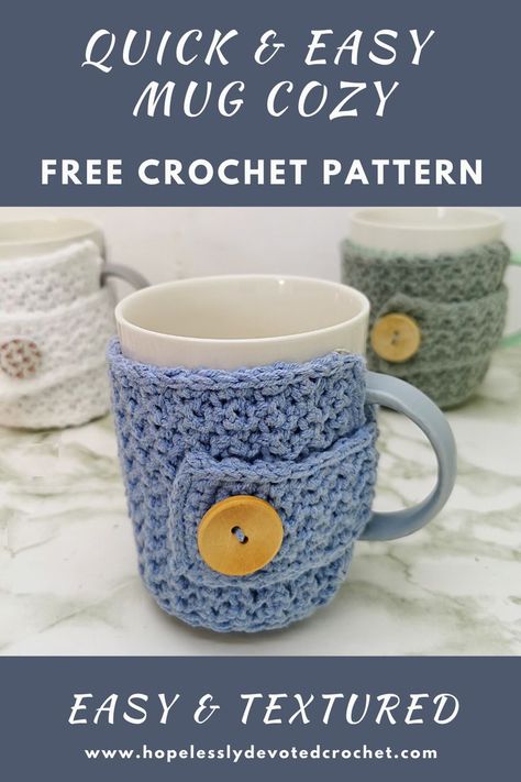 An incredibly easy and beginner-friendly Mug Cozy crochet pattern made out of only one stitch, the single crochet!! These mug cozies are adorable and whip up in a matter of hours! Click to get the free pattern right now! Cup Cozy Crochet Pattern, Mug Cozy Pattern, Mountain Woman, Crochet Studio, Mug Cover, Crochet Mug Cozy, Crochet Mug, Crochet Coffee Cozy, Daisy Crochet