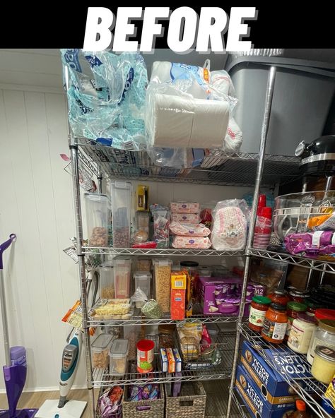 This pantry was so much fun! As much as I wanted to label every single container I restrained myself because with kids eating habits always changing I knew it wouldn’t be the best choice for this family! Laying cans on their side in a row keeps them visible so that choosing your ingredients for dinner is a breeze. It also keeps them tidy and neat, so that you know what inventory you have. A new wire shelf was added to store paper products so that this pantry can be fully stocked like the ... Wire Shelf, I Knew It, Paper Products, Wire Shelving, Eating Habits, Be The Best, Pantry, Canning, Quick Saves