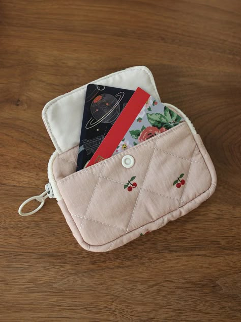 Floral Cherry Multi-Function Storage Pouch, Small Coin Purse Card Holder, Fabric, Cute Printed, Pink Pink Casual,Preppy   Polyester Plaid,Plants Basic Coin Purse   Wallets & Cardholders, size features are:Bust: ,Length: ,Sleeve Length: Sewing Pattern Wallet, Pink Money, Coin Purse Pattern, Money Case, Cute Wallet, Small Coin Purse, Cute Wallets, Coin Purse Wallet, Wallet Pattern