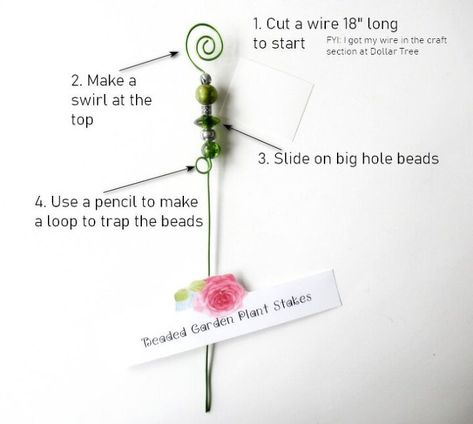 Garden Bead Sticks, Plant Stakes Diy How To Make, Bead Plant Stakes, Plant Stakes Decorative Diy, Garden Bead Art, Decorative Garden Stakes Diy, Beaded Plant Stakes Diy, Plant Sticks Diy, Diy Beaded Garden Stakes