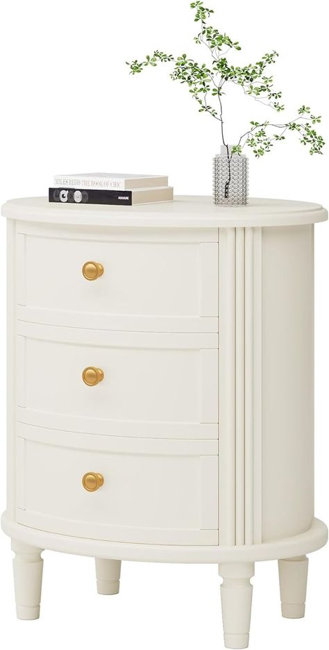 Amazon.com: LITTLE TREE Farmhouse Nightstand with 3 Drawers, No Assembly Off-White Bedside Table for Bedroom, All Wood Nightstand with Storage, Oval Side End Table for Living Room : Home & Kitchen Farmhouse Night Stand, Farmhouse Night, Nightstand With Storage, Farmhouse Nightstand, Table For Bedroom, White Bedside Table, Side End Table, Table For Living Room, Wood Nightstand