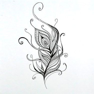 13 Cool Peacock Feather Tattoo Designs Tattoo Feather, Peacock Feather Tattoo, Peacock Tattoo, Feather Tattoo Design, Muster Tattoos, Henna Style, White Drawing, Feather Tattoo, Pola Sulam