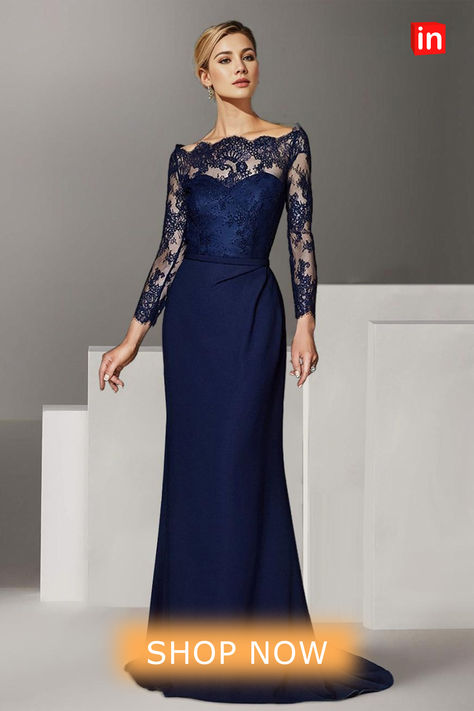 Mermaid / Trumpet Mother of the Bride Dress Formal Wedding Guest Elegant Off Shoulder Floor Length Lace Stretch Chiffon Long Sleeve with Lace Ruching 2024  #eveninggown #motherofthebridedress Elegant Mother Of The Bride Dresses Teal, Elegant Mother Of The Bride Dresses Classy Blue, Long Mothers Dress Blue, Gowns Dresses Elegant Classy Navy Blue, Morher Of Bride Navy Dress, Mother Of The Bride Dresses Long Royal Blue, Mother Of The Bride Dresses Long Burgundy Formal Gowns, Luxury Long Sleeve Chiffon Mother Of The Bride Dress, Ivonne D Mother Of The Bride Dresses 2022 Navy Blue