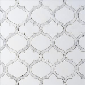 This mosaic in Carrara and Thassos white marble will be a stunner in your space Waterjet Mosaic Tile, Kitchen Backsplash Designs, Tile Edge, Ivy Hill Tile, Marble Mosaic Tiles, Fireplace Surround, Marble Mosaic, Mosaic Designs, Wall And Floor Tiles