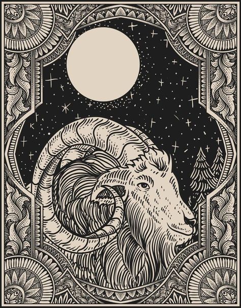 illustration vintage goat with engraving style Goat Illustration Vintage, Goat Illustration Dark, Goat Drawings, Emma Tattoo, Goat Illustration, Goat Print, Goat Paintings, Bestie Tattoos, Yule Goat