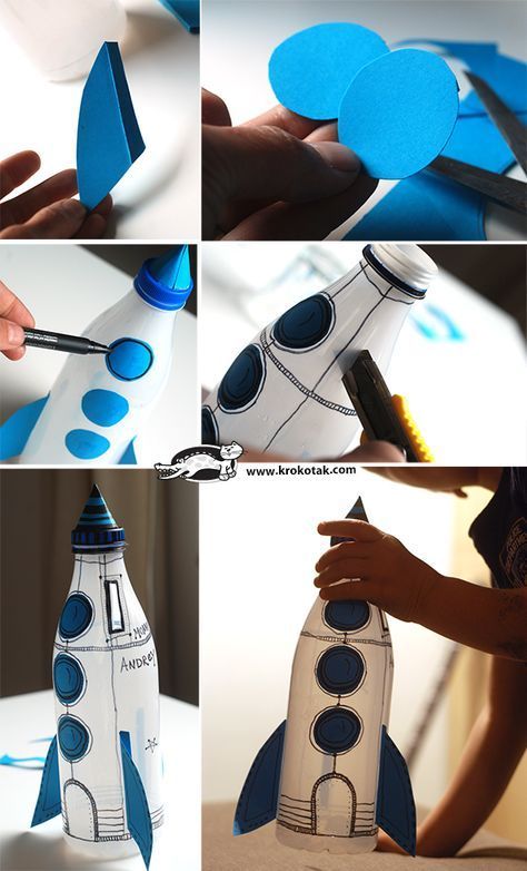 5 Easy Creative Plastic Bottle #Crafts For Kids - Mom Does Reviews Mainan Diy, مشروعات العلوم, Sistem Solar, Rockets For Kids, Diy Plastic Bottle, Plastic Bottle Crafts, Seni Origami, Space Party, Rocket Ship