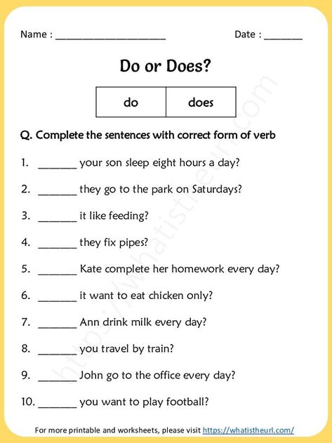 This is the 7th exercise for “Do or Does” practicing worksheet.  There are totally 20 questions in it.Please download the PDF Do or Does Worksheets for grade 3 – Exercise 7 Do Does Did Worksheets, Worksheets For Grade 2, Presente Simple, English Grammar Notes, English Grammar For Kids, Worksheets For Grade 3, Grammar For Kids, Grammar Exercises, Basic Grammar