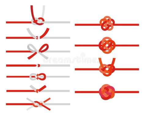 Various mizuhiki decorative Japanese cord made from twisted paper knots illustration vector illustration Mizuhiki Tutorial, Mizuhiki Knot, Knot Illustration, Japanese Family Crest, Asian Cards, Japanese Knot, Decorative Knots, Japanese Typography, Macrame Knots Pattern