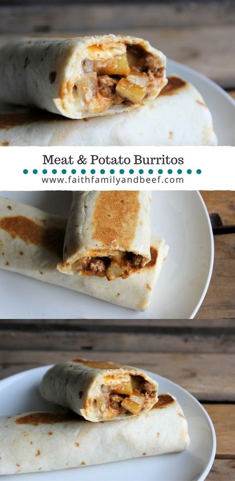 Meat & Potato Burritos Beef And Potato Burrito Recipe, Potato Burrito Recipe, Potato Burritos, Potato Burrito, Tip Roast, Sirloin Tip Roast, Burrito Recipe, Burritos Recipe, Beef And Potatoes