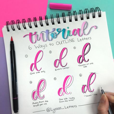 Learn how to Use a fine liner to create 6 different types of outlines for brush lettering art. Add style to your lettering. #typography #letteringpractice #calligraphy #calligraphyart Bullet Journal Lettering, Hand Lettering Practice Sheets, Learn Hand Lettering, Bullet Journal Font, Calligraphy Tutorial, Hand Lettering Practice, Calligraphy For Beginners, Learn Calligraphy, Hand Lettering Fonts