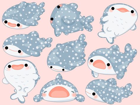 Kawaii Sea Turtle, Cute Pastel Illustration, Whale Shark Drawing Cute, Shark Stationery, Ocean Dinosaurs, Whale Shark Cute, Cute Whale Shark, Drawing Whale, Whale Shark Drawing