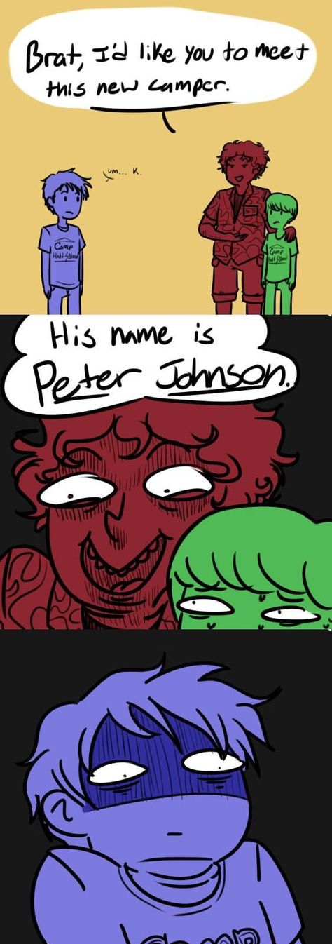 Childhood Shows Fanart, Percy Jackson Comics, Zio Rick, Pjo Hoo, Peter Johnson, Percy Jackson Fan Art, Percy Jackson Characters, Magnus Chase, Percy Jackson Memes