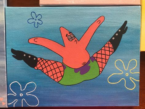 #acrylic #paint #painting #diy #cute #sassy #spongebob #patrick #starfish Funny Painting Idea, Create Tattoos, Canvas For Boyfriend, Simple Painting Ideas On Canvas, Aesthetic Painting Ideas On Canvas, Simple Painting Ideas, Painting Ideas On Canvas Simple, Spongebob Painting, سبونج بوب