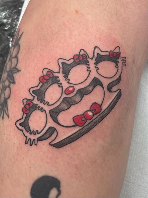 Loved this design from my tattoo flash 2x2 Inch Tattoo Ideas, Spooky Cute Tattoo Ideas, Spikey Heart Tattoos, Monster High Flash Tattoo, Small Pretty Tattoos Simple, Hello Kitty Tattoo Ideas Design, Hello Kitty Tattoo Ideas Small, Cute Dark Tattoos, Simple Cartoon Tattoos