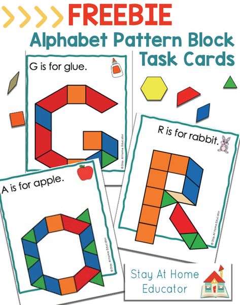 Alphabet Activities For Preschoolers, Block Activities, Pattern Block Printables, Pattern Blocks Activities, Pattern Block Templates, Intentional Teaching, Preschool Math Centers, Letter Matching Activities, Alphabet Centers