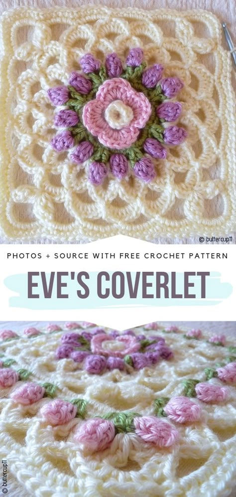 Flower Projects, Granny Square Crochet Patterns Free, Crochet Motif Patterns, Square Crochet Pattern, Crocheted Flowers, Crochet Blocks, Crochet Square Patterns, Crochet Granny Squares, Granny Squares Pattern