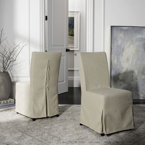 Add a casual look to your home furnishings with these slipcover dining chairs. The chairs feature a subtly curved back and removable slipcover. Classic Dining Chair, House Supplies, Parsons Chairs, Upholstered Side Chair, Slipcovers For Chairs, Furniture Outlet Stores, Upholstered Dining Chairs, Wood Chair, Dining Chair Set