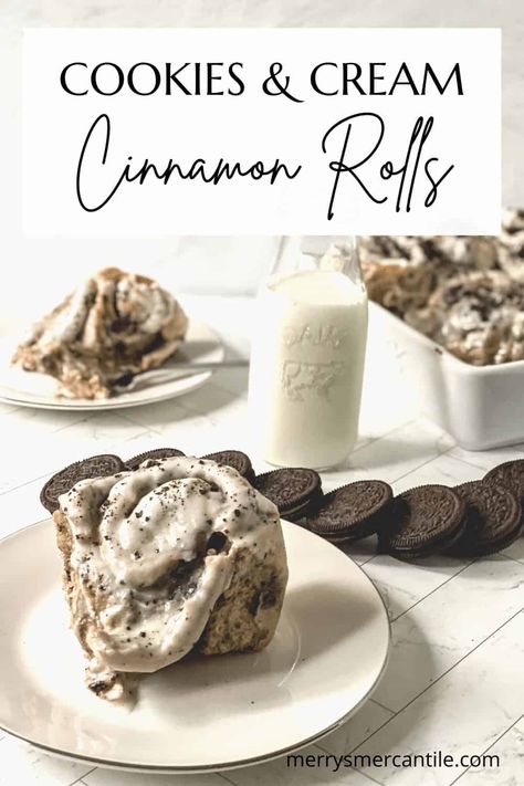 Love cinnamon rolls but excited for a change? Whip up these creamy and delicious cookies and cream cinnamon rolls. This recipe makes an 8X8 pan which is perfect for a weekend sweet treat. Cookie And Cream Cinnamon Rolls, Cookies And Cream Cinnamon Rolls Recipe, Cookies N Cream Cinnamon Rolls, Cookies And Cream Rolls, Summer Cinnamon Rolls, Flavored Cinnamon Roll Recipes, Specialty Cinnamon Rolls, Different Kinds Of Cinnamon Rolls, Cinimin Rolls Recipe