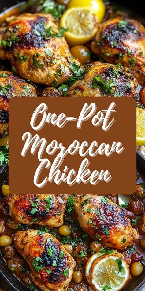 One-Pot Moroccan Chicken Ingredients: 2 teaspoons paprika 1 teaspoon ground cumin 1 teaspoon ground ginger 1/2 teaspoon ground cinnamon 1/2 teaspoon turmeric 1/4 teaspoon cayenne pepper 1 teaspoon salt 4 bone-in, skin-on chicken thighs 2 tablespoons olive oil 1 onion, chopped 4 garlic cloves, minced 1 tablespoon tomato paste 1 cup chicken broth 1 can (14-ounce) diced tomatoes 1 cinnamon stick 1 preserved lemon, chopped (or substitute with lemon zest) #OnePot #Moroccan #Chicken Moroccan Sheet Pan Chicken, Preserved Lemon And Tomato Chicken, Moroccan Chicken Instant Pot, Chicken With Preserved Lemons, One Pot Middle Eastern Chicken And Rice, Moroccan Chicken Thighs, Morracan Chicken, North African Chicken, Moroccan Chicken Tagine